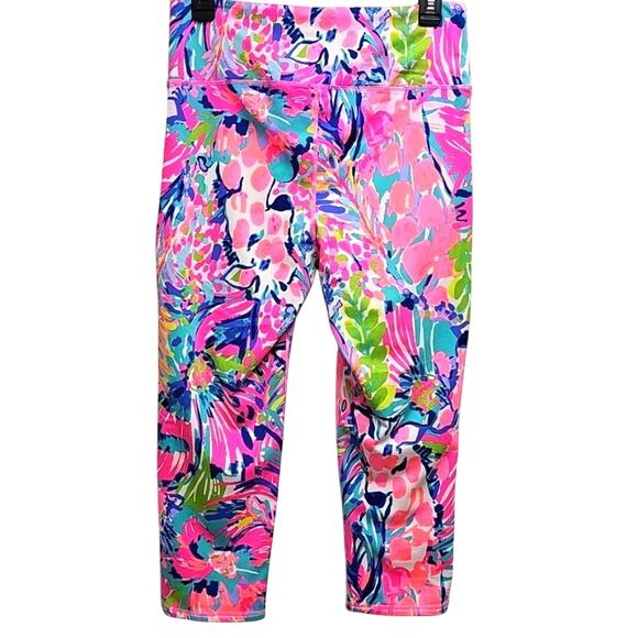 Lilly Pulitzer Luxletic Women High Rise Crop Gumbo Limbo Print Capri Legging L - Picture 2 of 10